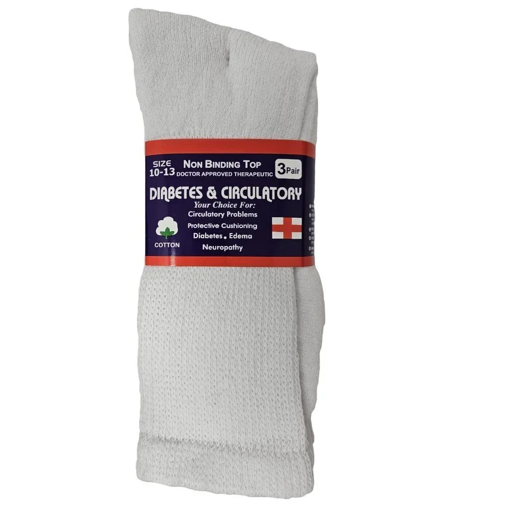 Bundle of 6 Pairs of Diabetic Socks, Black and White, Size 10-13